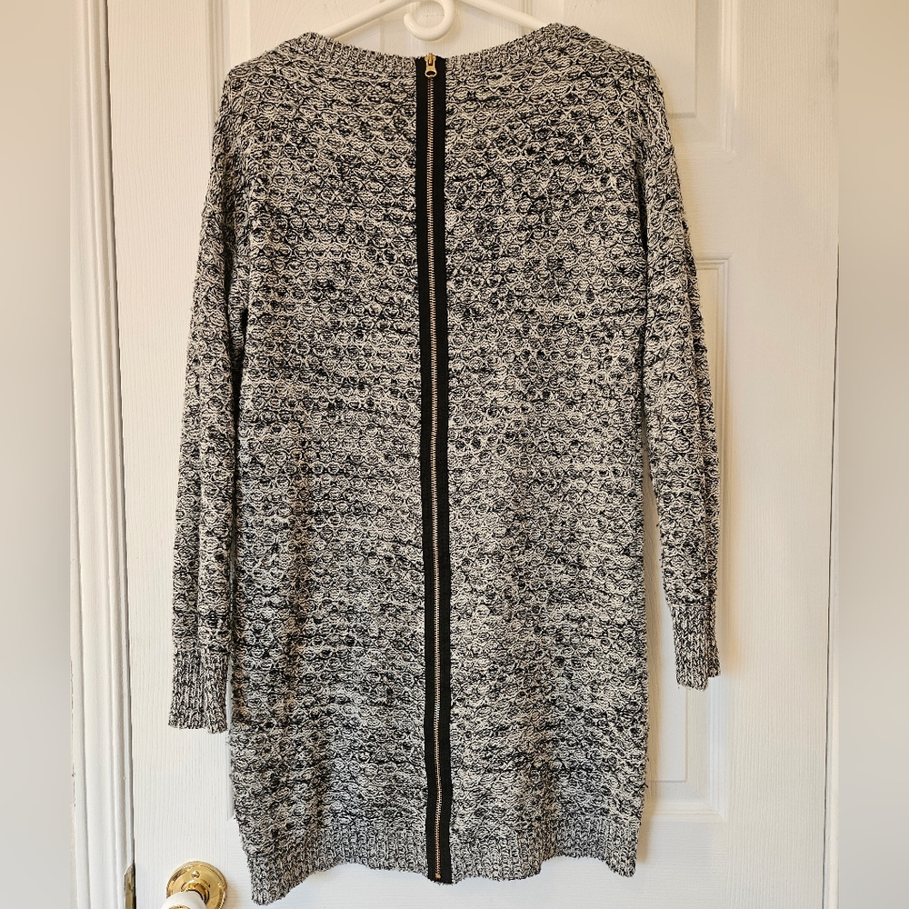 Noisy May sweater dress Marled Black And White M-Lg back faux zipper accent
